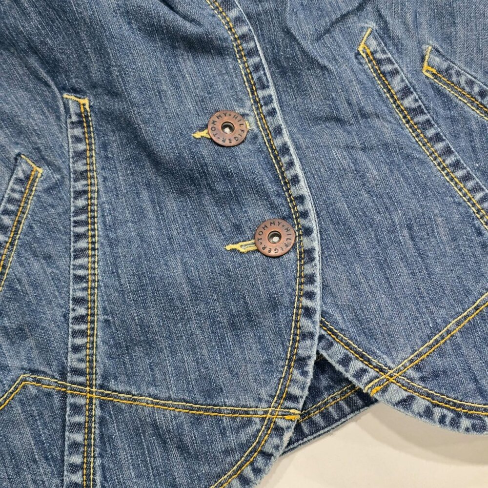 Tommy Hilfiger ✦ Denim Tailored Jacket ✦ Blue Striped Elbow Patch Structured M - Picture 7 of 12
